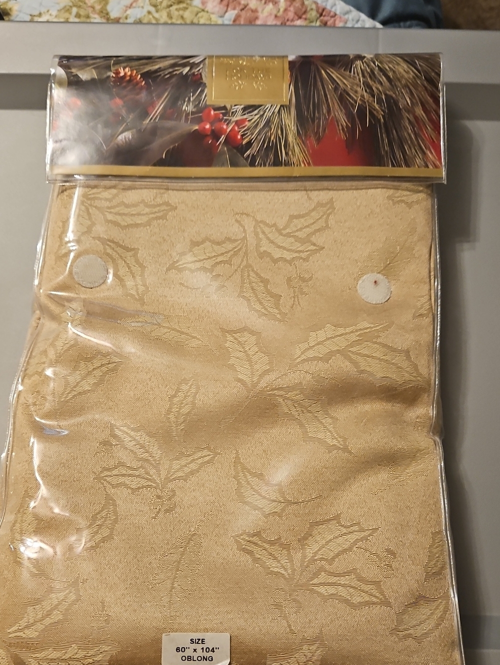 Lenox Gold Holly Jacquard Tablecloth - 60" x 104" Oblong